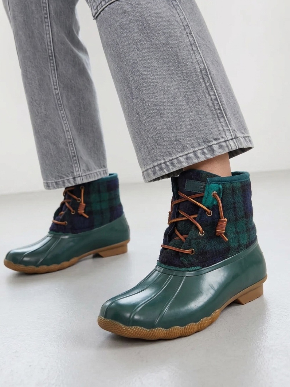 Sperry Green Plaid Lace-Up Duck Boots